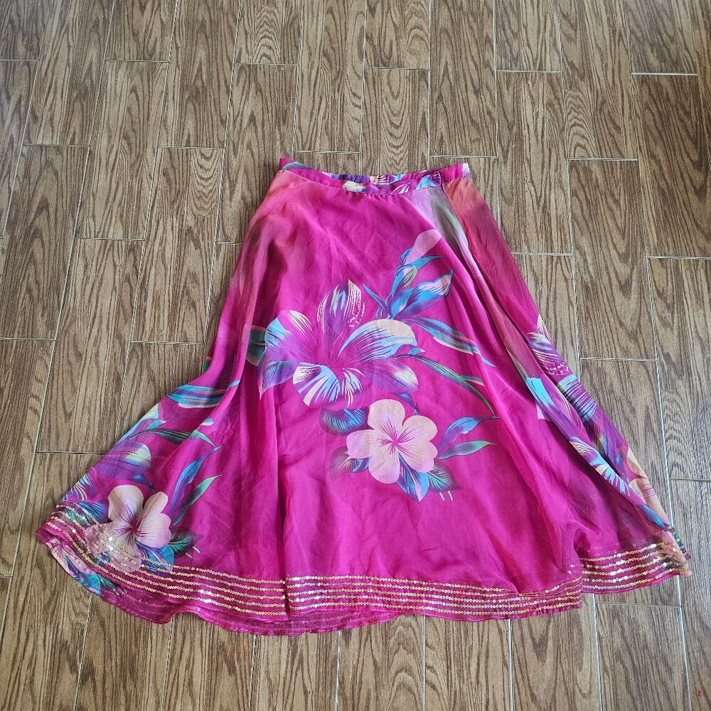 Vintage 90s Boston Proper Pink Floral Maxi Dress | Size M | Sequin Trim